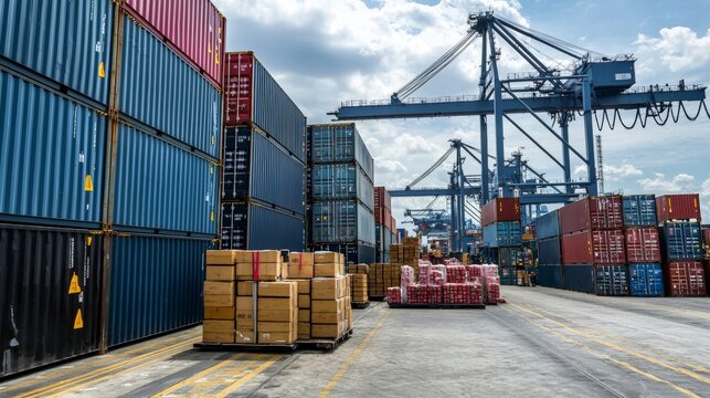 Freight operations and management cfs container freight station industrial setting dockside aerial view logistics efficiency