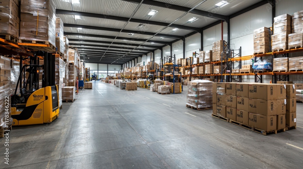 Poster efficient warehouse operations modern facility business environment spacious layout inside view logi