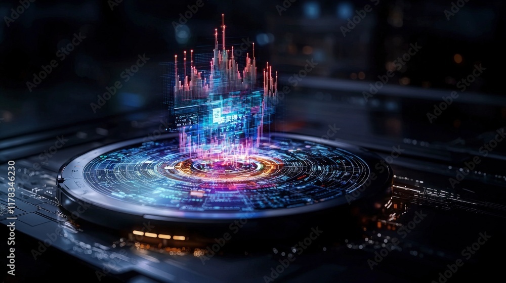 Aufkleber Predictive data analysis model digital workspace visual representation high-tech environment bird's eye view future insights