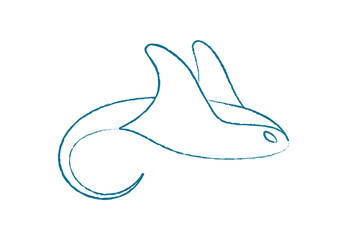 Chalk silhouette fish school. Aquatic creatures swim in the ocean. Underwater life and marine icons in flat style. Perfect for summer themes, childrens content, or aquarium decor.