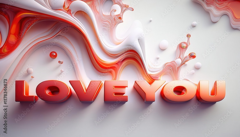 Poster love you: abstract design with fluid color patterns