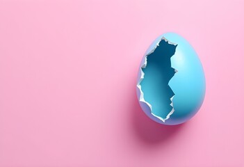 Pink and blue Easter egg open and cracked in half. Empty copy space for text or product.