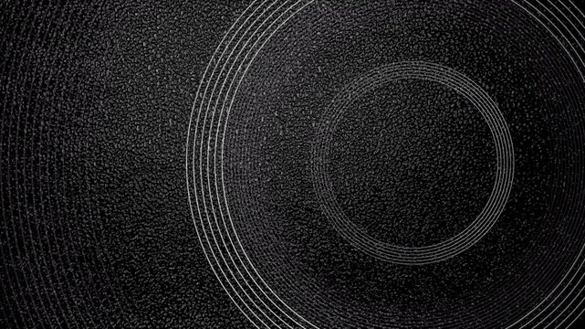 Abstract linear monochrome circles with grunge grainy texture background. Geometric motion design. Video animation Ultra HD 4K 3840x2160