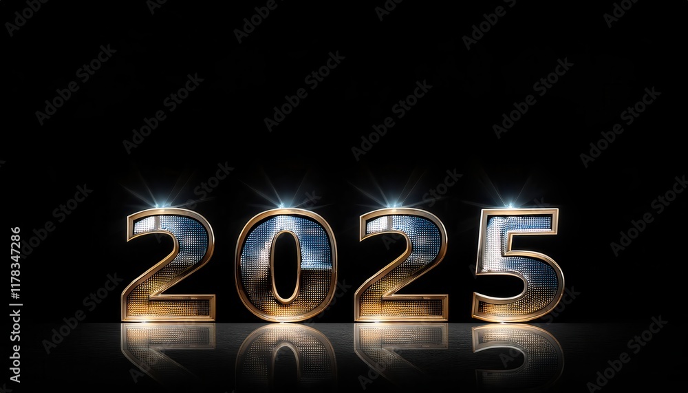 Poster shiny golden numeric display for the year 2025