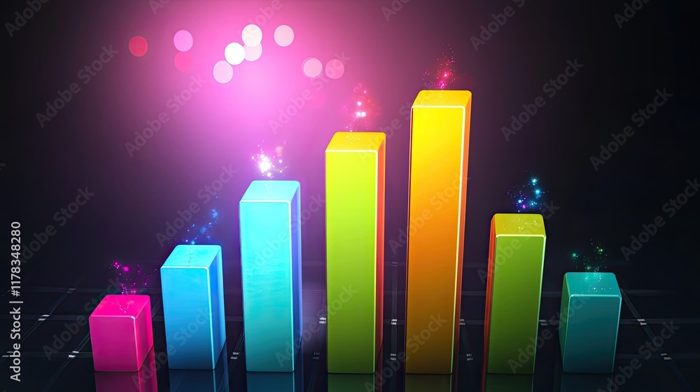 Poster a bar graph with vibrant gradients and clear space for inserting numerical data and labels.