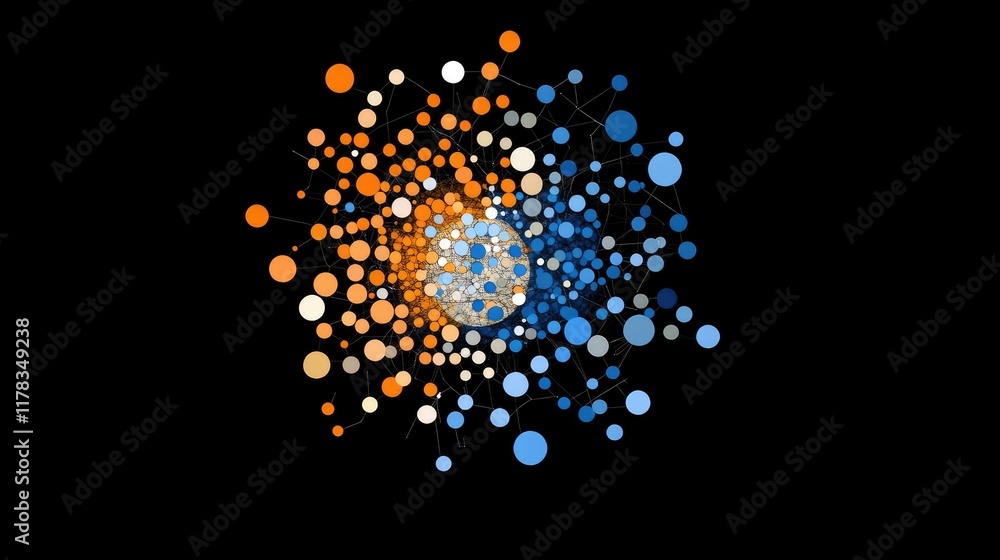 Poster a colorful network diagram with circles and lines, symbolizing connections and data flow.