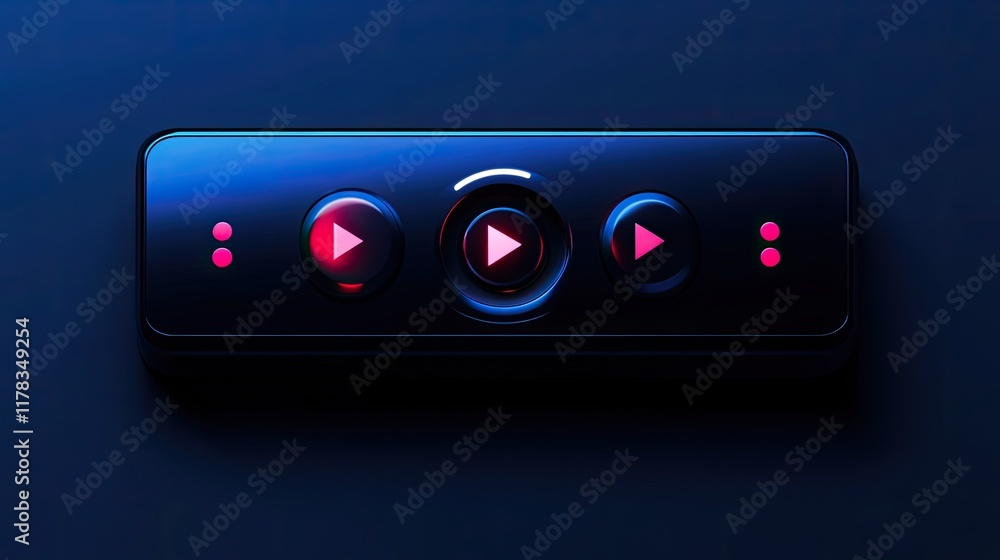 Poster a concept of an interactive media player with playpause buttons, volume controls, and progress bar e