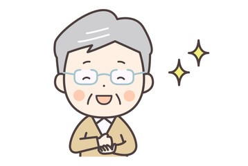 目を輝かせて喜ぶシニア男性のイラスト
