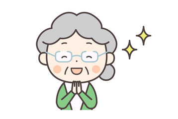 目を輝かせて喜ぶシニア女性のイラスト