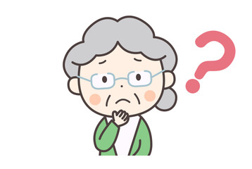 疑問を持つシニア女性のイラスト