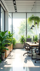 Fototapeta premium Modern Eco-Friendly Office Space with Natural Light and Plants