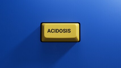 yellow button with text acidosis.close up button of keyboard,Business Concept.3D rendering on blue background.