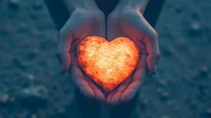 Fototapeta premium Hands Holding a Glowing Heart Symbolizing Love, Compassion, and Connection, Illuminating the Beauty of Human Emotion in a Soft and Dreamy Atmosphere