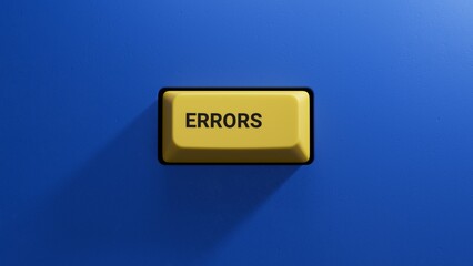 errors word concept. yellow button.close up button of keyboard,Business Concept.3D rendering on blue background. 