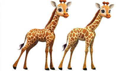 Fototapeta premium Cartoon giraffes in a playful pose, showcasing their features.