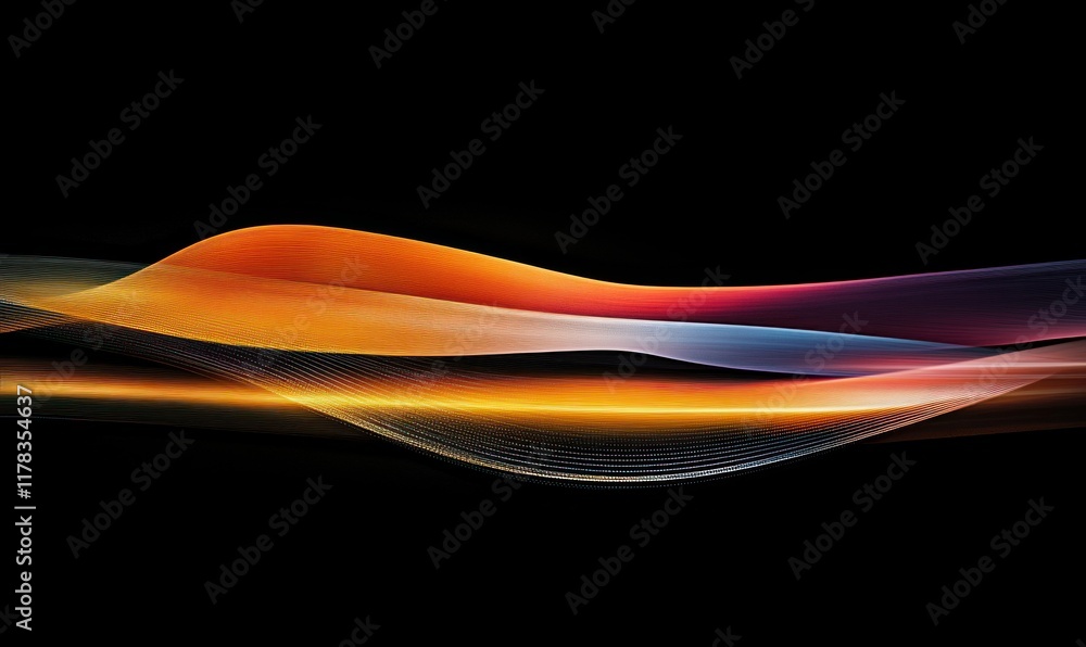 Poster abstract colorful wave pattern on black background.