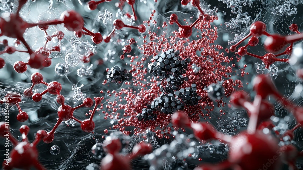 Poster Exploring nanomaterials durability in material science research laboratory scientific visualization abstract innovation