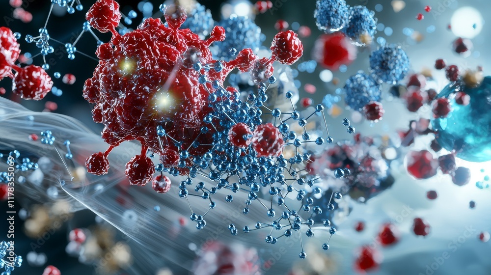Poster Exploring nanomaterials strength in material science close-up visuals of molecular structures laboratory environment