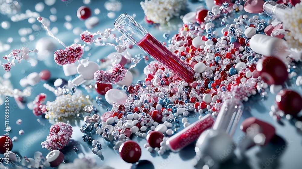 Poster Exploring polymer applications in material science innovative lab settings and close-up scientific illustrations