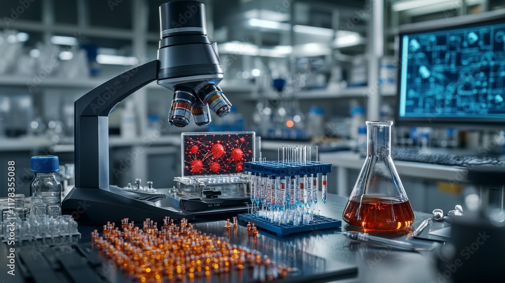 Poster advanced nanomaterials research in modern laboratory science technology innovative environment close