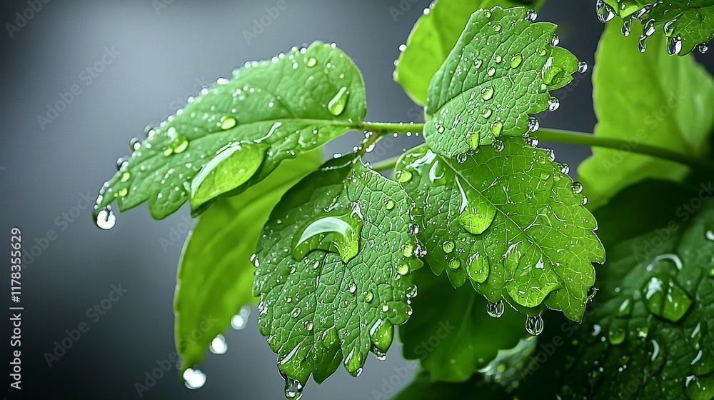 Aufkleber natural transpiration of leaves enhancing humidity in nature macro photography calm environment clos