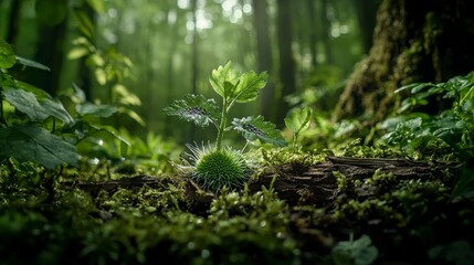 Obraz premium Exploring natural transpiration through stomata in a serene forest ecosystem close-up view of a young plant