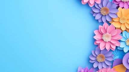 Colorful Paper Flowers on a Blue Background