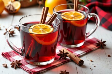 Two Glasses Of Warm Spiced Wine With Citrus