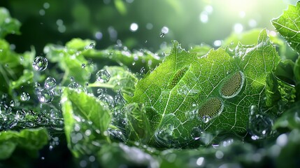 Natural transpiration process of stomata in green leaves close-up view nature environment for educational insights