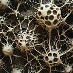 Organic porous network structure, biological tissue, microscopic detail, science background