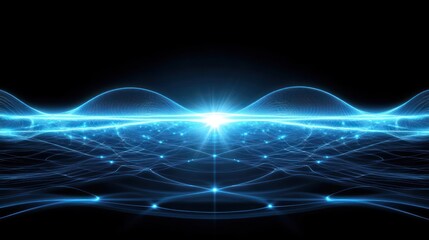 Naklejka premium Abstract digital landscape with glowing lines and light effects.