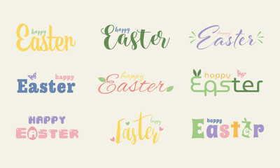 Vector set of Happy Easter lettering. Design for greeting cards. Vector illustration.
