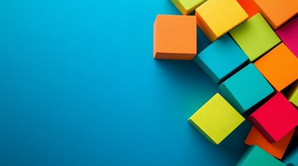 Colorful Wooden Blocks Arranged On Blue Background