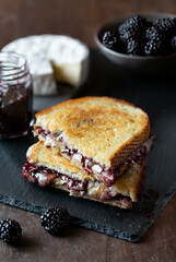 Stacked Gourmet Brie and Blackberry Jam Grilled Cheese on Sourdough Bread