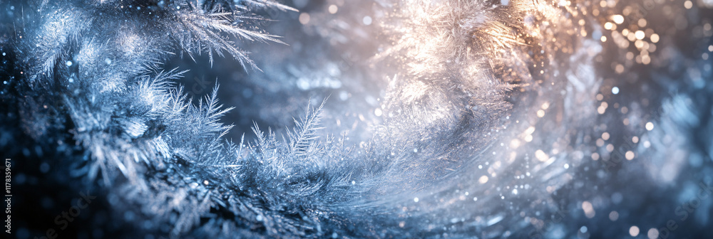 Poster an abstract interpretation of a blizzard, with swirling snowflakes and icy patterns creating a sense