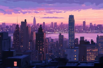 Fototapeta premium Cityscape urban sunset view.