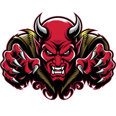 devil angry pose attacking with claws character design logo