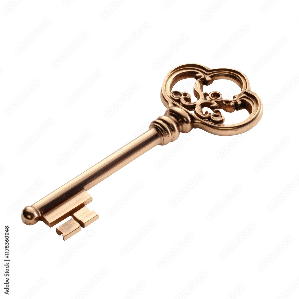 Aufkleber Elegant Golden Heart Shaped Key Symbolizing Love and Connection with Intricate Design Set Against a Soft Neutral Background isolated on white background