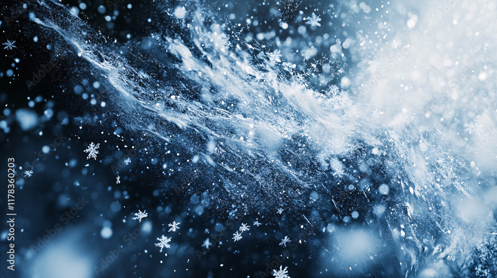 Aufkleber an abstract interpretation of a blizzard, with swirling snowflakes and icy patterns creating a sense