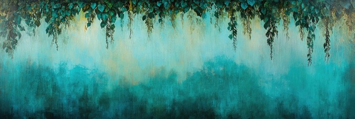 A serene abstract landscape with cascading green foliage.