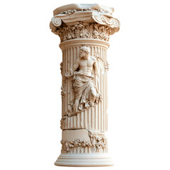 Obraz premium Elegant Woman Gracefully Posing with a Fresh Flower in Front of a Majestic White Marble Column in a Serene Setting isolated on white background