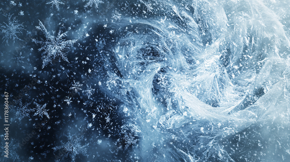 Aufkleber an abstract interpretation of a blizzard, with swirling snowflakes and icy patterns creating a sense