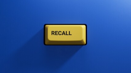 Recall written on cubes on wooden background.close up button of keyboard,Business Concept.3D rendering on blue background.