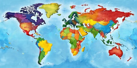 Obraz premium Detailed illustration of a colored map of the world with countries