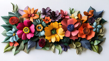 An abstract interpretation of floral arrangements, with handcrafted paper flowers bursting with color, symbolizing creativity and the joy of crafting. 