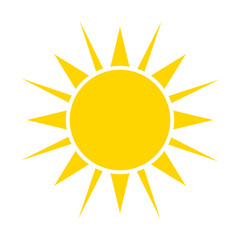 Yellow sun icon. Summer heat icon. Round solar element.