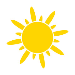 Yellow sun icon. Summer heat icon. Round solar element.