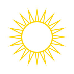 Yellow sun icon. Summer heat icon. Round solar element.