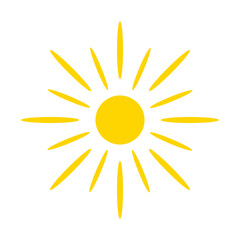Yellow sun icon. Summer heat icon. Round solar element.