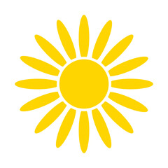 Yellow sun icon. Summer heat icon. Round solar element.